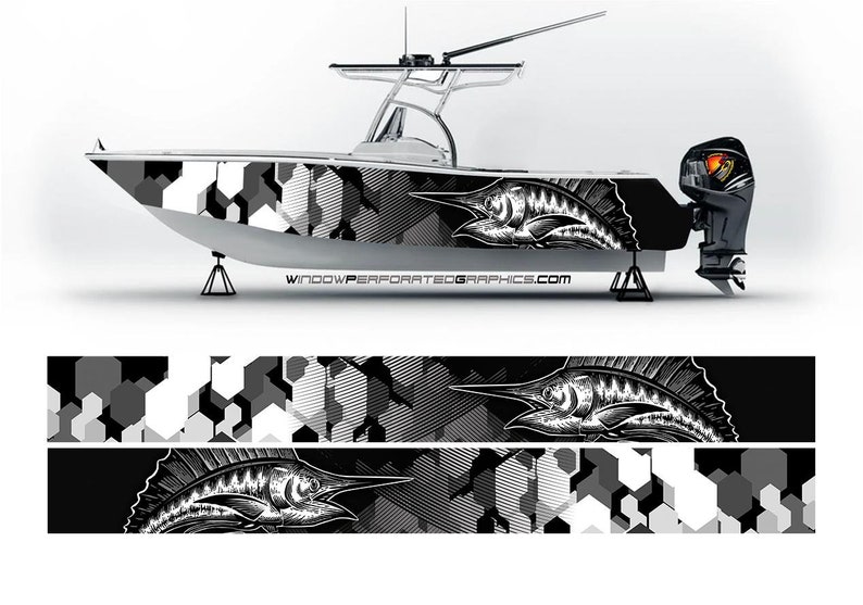 Fishing Boat Trailer - التفاف قارب الفينيل ، رسم سمك